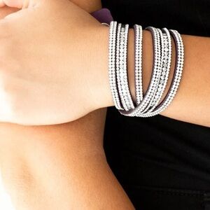 Bracelets Bundle of Three Silver Adjustable Bling Rhinestone Size New